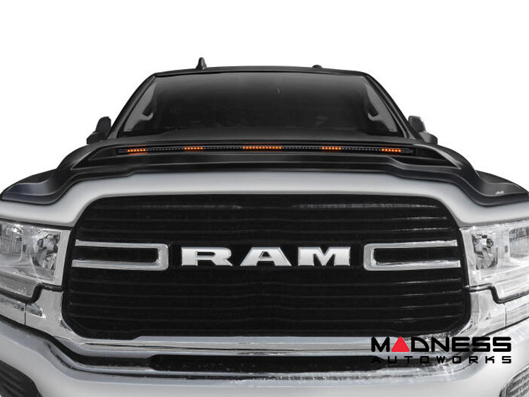 Dodge Ram 2500/ 3500 Hood Shield - AVS Aeroskin Pro - Low Profile w/ Lights - Diamond Black Crystal